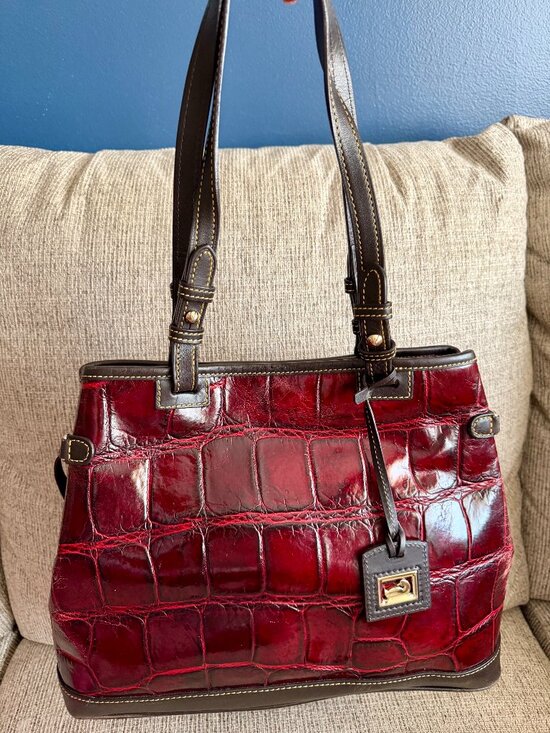 Dooney & Bourke Handbags - Dooney & Bourke Burgundy Croco Embossed Leather Tote EUC Dust Bag